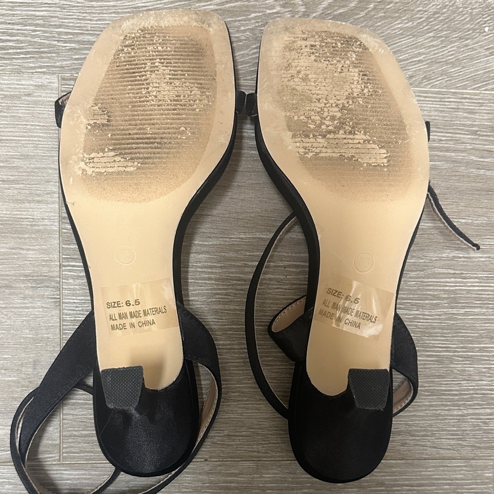Lulu's Tuscano Black Satin Ankle Strap High Heel Sandals - Picture 7 of 9